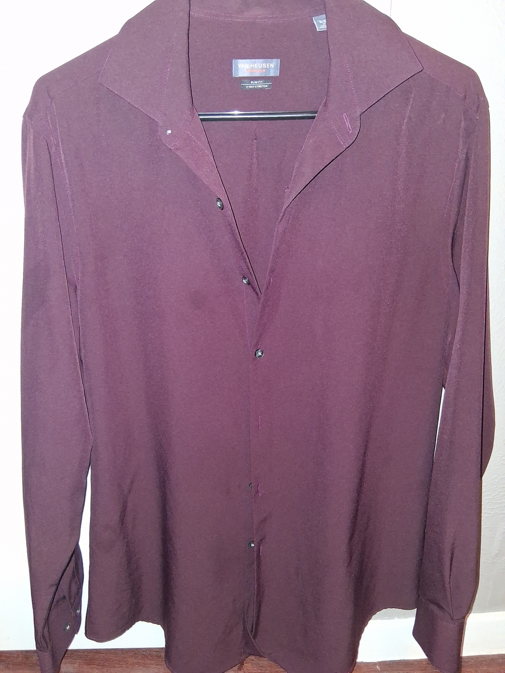 Van Heusen Men's Long Sleeve Maroon Button-Up Shirt